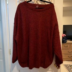 Free People Deep Red Crew Neck Sweater